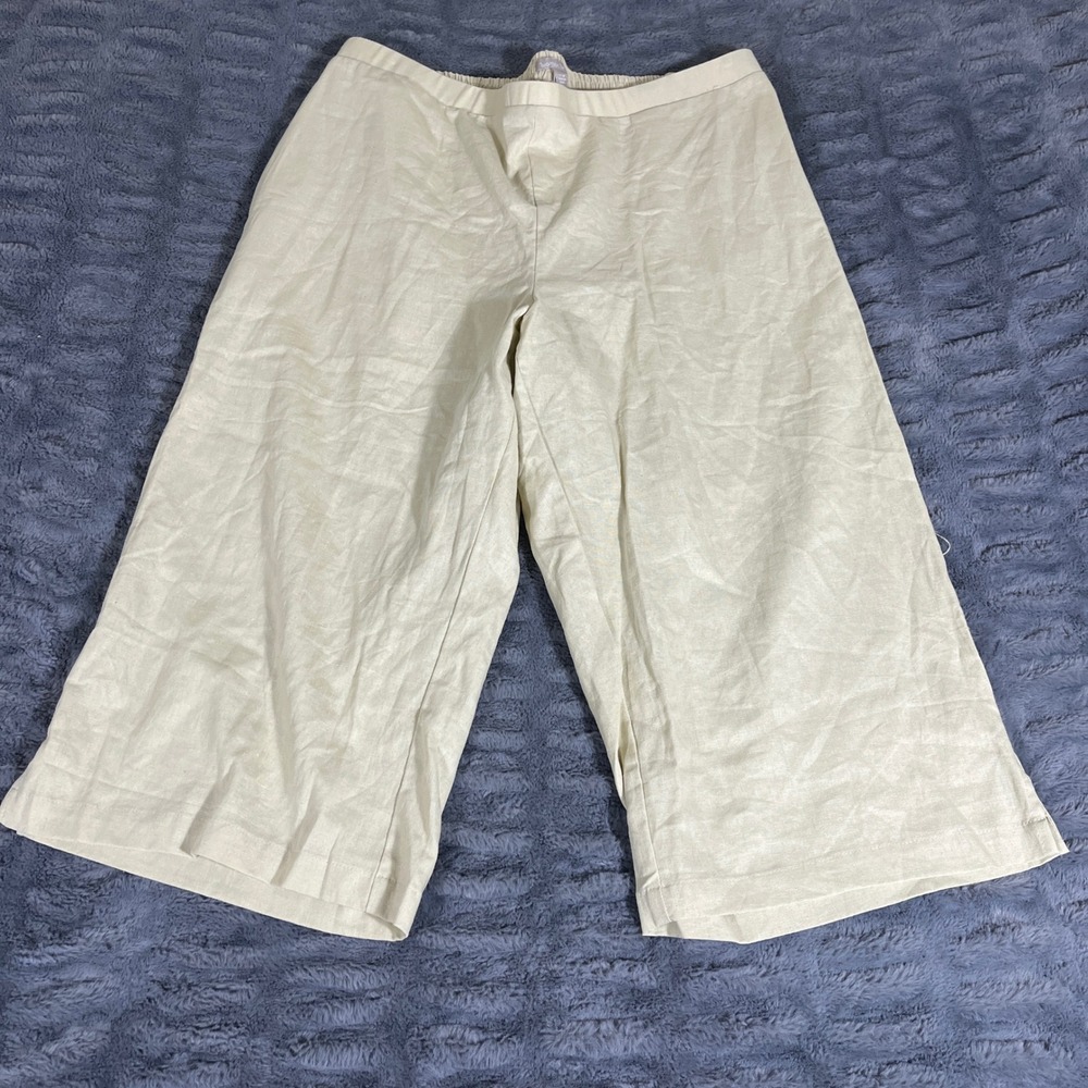 Woman Within Beige Linen Blend‎ Wide Leg Cropped Pants Plus Size 22W 49-0938-8